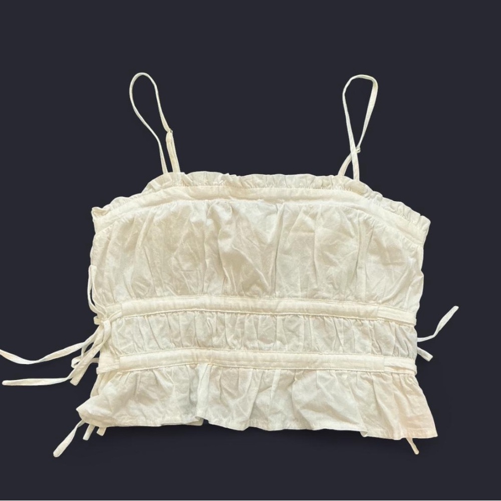 White Cropped Spaghetti Strap Ruched Top